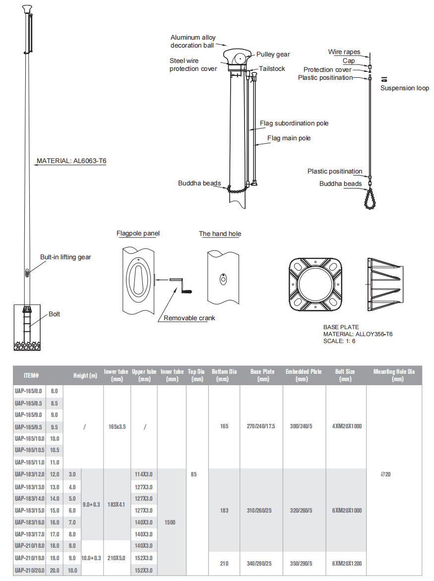 aluminum flag pole detail